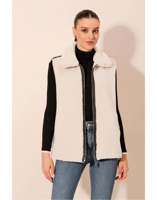 6793 Peluş Yelek - Beyaz