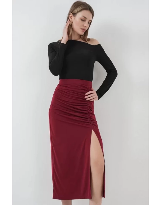 8033 Sandy Yırtmaçlı Etek - Bordo