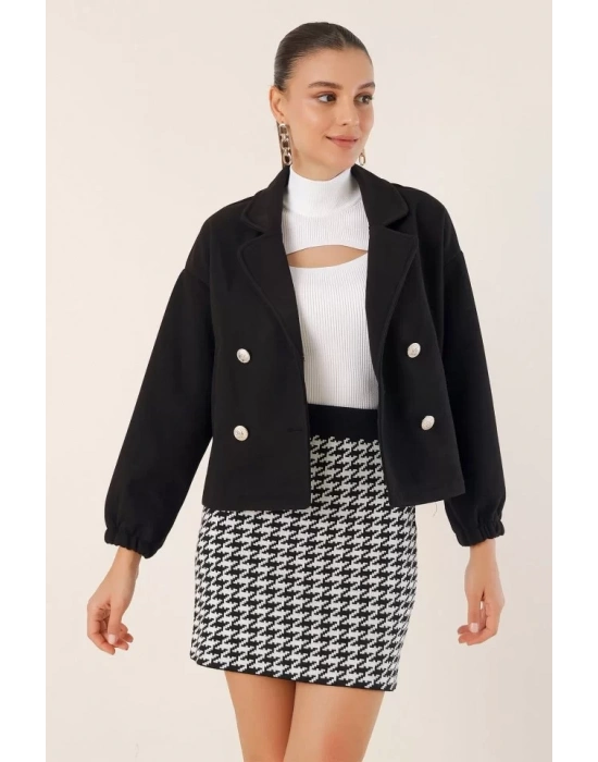 9117 Kruvaze Yaka Crop Ceket - Siyah
