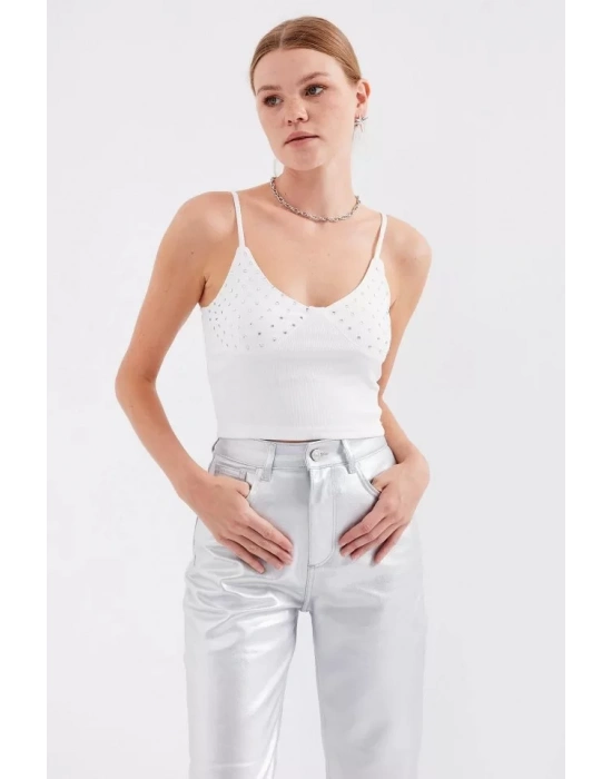 918 İp Askılı Crop Top - Beyaz
