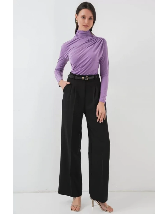 925 Büzgü Detaylı Sandy Bluz - Lila