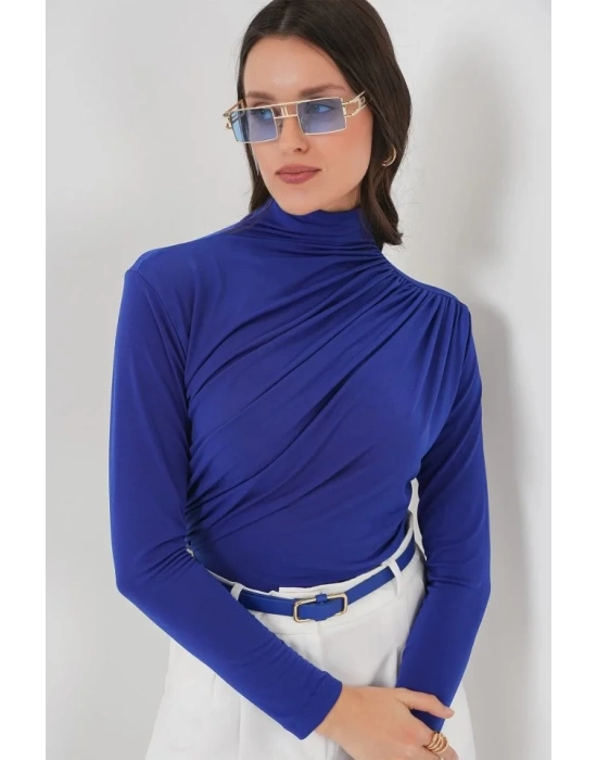 925 Büzgü Detaylı Sandy Bluz - Saks