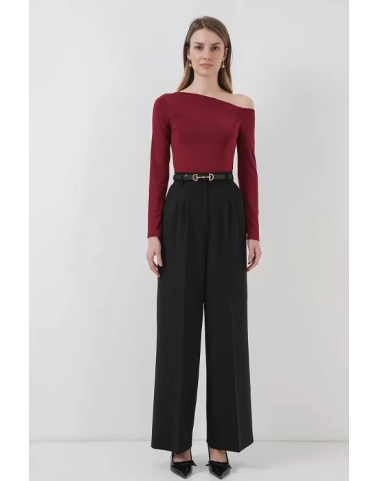 937 Kayık Yaka Sandy Bluz - Bordo