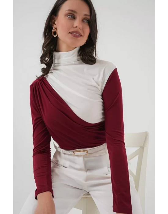 940 Büzgü Detaylı Sandy Bluz - Bordo