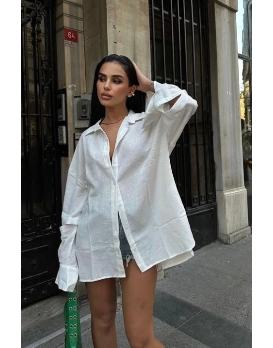 Alina Kol Cut Out Keten Gömlek 3252-08