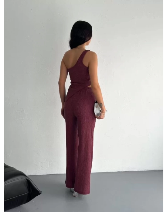 Asimetrik Crop Pantalon Ikili Takım - Gül Kurusu