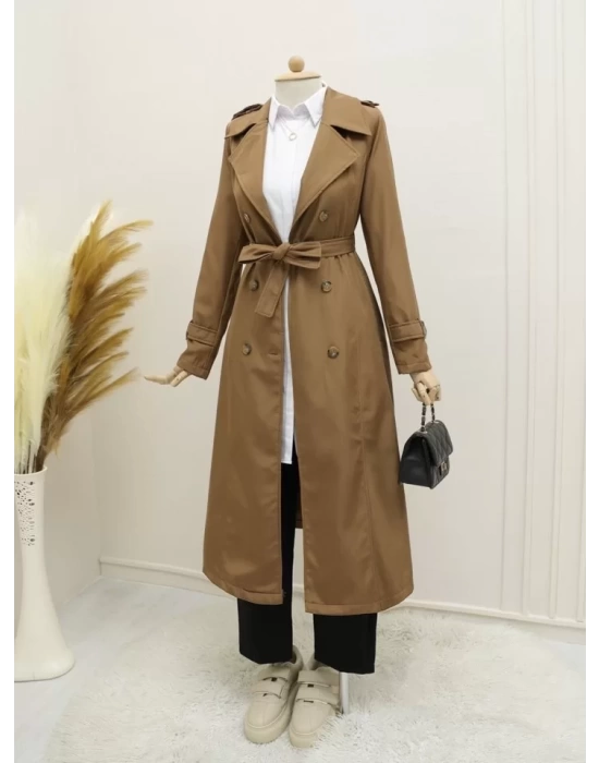 Astarlı Kemerli Trenckot -Taba