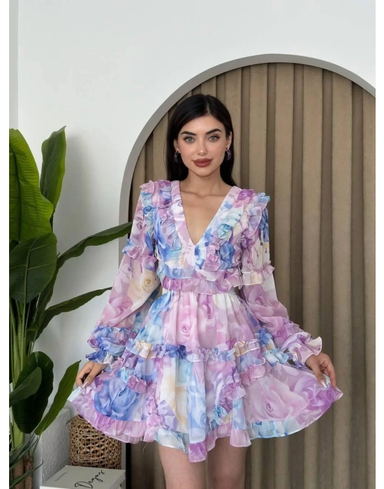 bysoca Kadın Günlük Dalgıç Kumaş V Yaka Yırtmaç Detaylı Maxi Boy Elbise - Pembe
