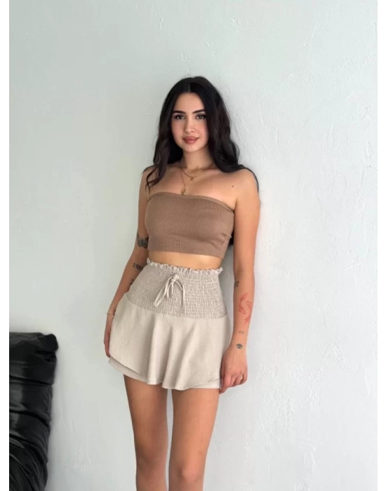 Ayrobin Şortlu Etek - Bej