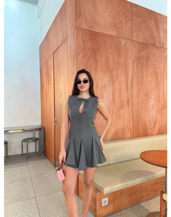 Bağcık Detaylı Kolsuz Mini Elbise - Antrasit