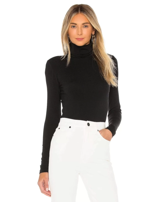 bysoca Kadın Siyah Balıkçı Yaka Uzun Kollu Vücudu Saran Basic Bodysuit