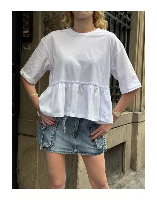 Basic Oversize T-Shirt Volanlı