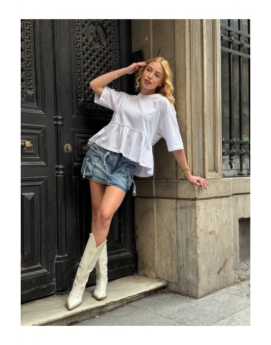 Basic Oversize T-Shirt Volanlı