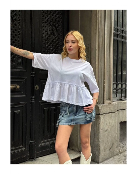Basic Oversize T-Shirt Volanlı