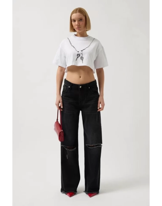 Baskılı Crop T-Shirt