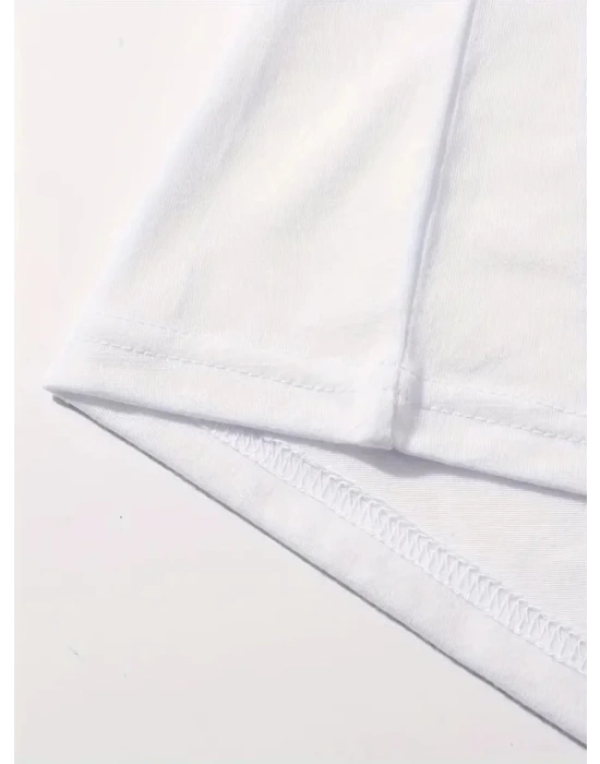 Baskılı Oversize Bisiklet Yaka T-shirt - Beyaz