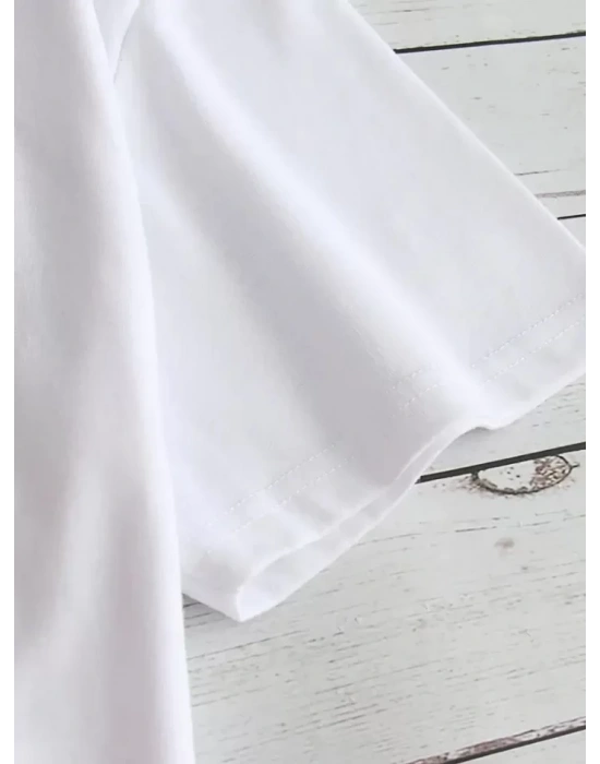 Baskılı Oversize Bisiklet Yaka T-shirt - Beyaz