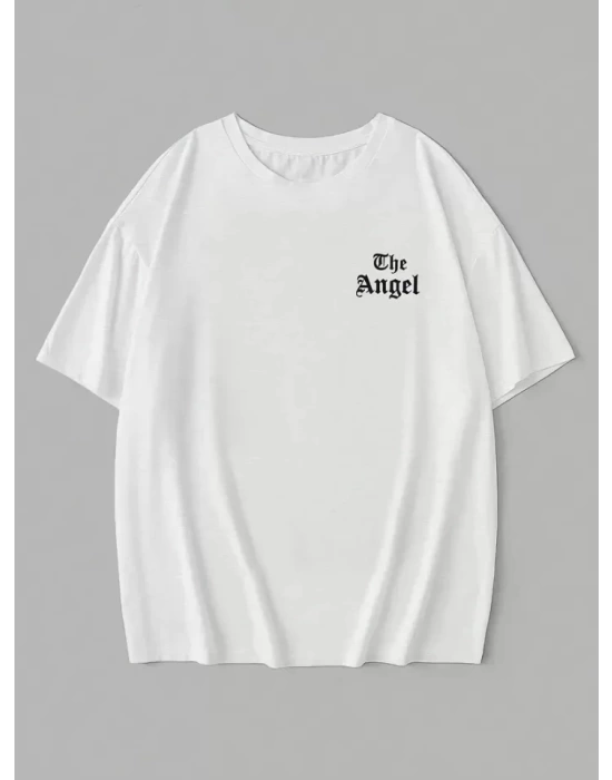 Baskılı Oversize Bisiklet Yaka T-shirt - Beyaz