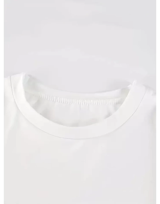 Baskılı Oversize Bisiklet Yaka T-shirt - Beyaz