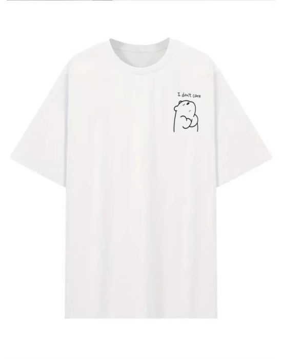 Baskılı Oversize Bisiklet Yaka T-shirt - Beyaz