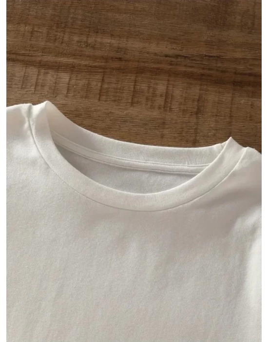 Baskılı Oversize Bisiklet Yaka T-shirt - Beyaz