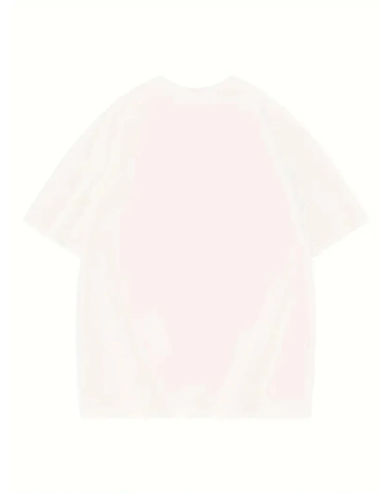Baskılı Oversize Bisiklet Yaka T-shirt - Beyaz