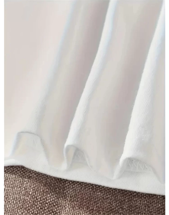 Baskılı Oversize Bisiklet Yaka T-shirt - Beyaz