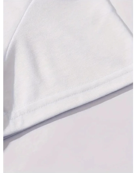 Baskılı Oversize Bisiklet Yaka T-shirt - Beyaz