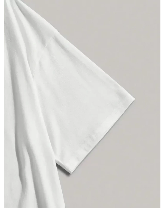 Baskılı Oversize Bisiklet Yaka T-shirt - Beyaz