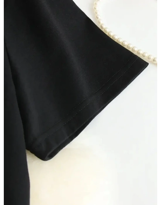 Baskılı Oversize Bisiklet Yaka T-shirt - Siyah