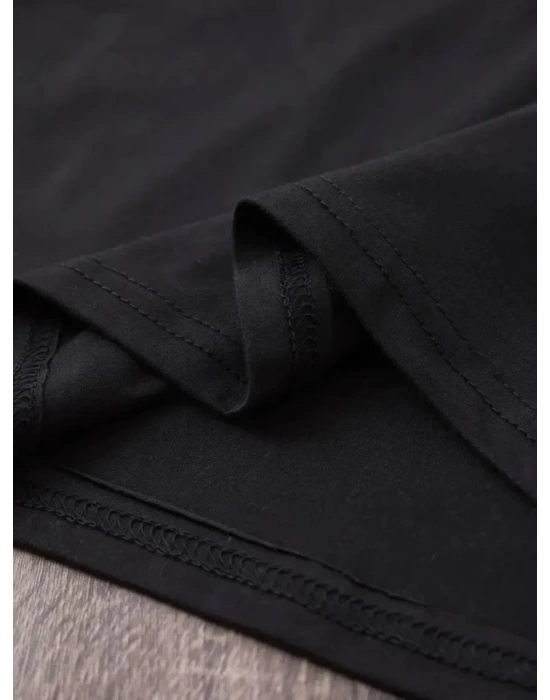 Baskılı Oversize Bisiklet Yaka T-shirt - Siyah