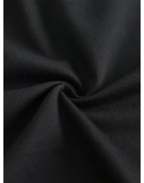 Baskılı Oversize Bisiklet Yaka T-shirt - Siyah