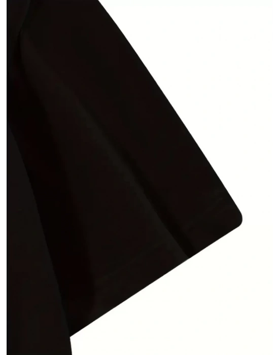 Baskılı Oversize Bisiklet Yaka T-shirt - Siyah