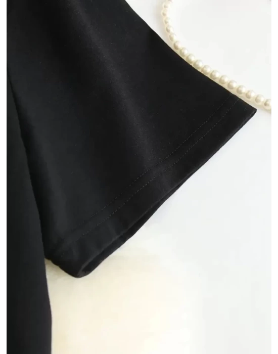 Baskılı Oversize Bisiklet Yaka T-shirt - Siyah