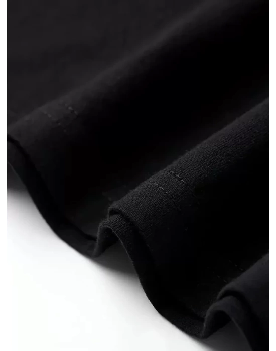 Baskılı Oversize Bisiklet Yaka T-shirt - Siyah