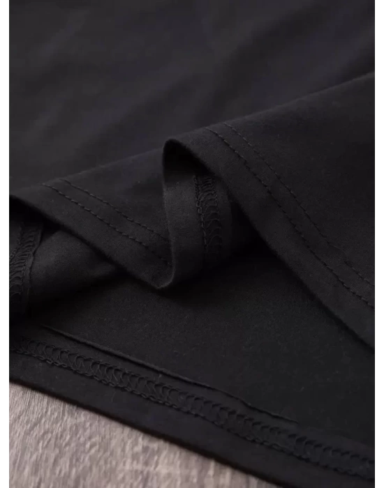 Baskılı Oversize Bisiklet Yaka T-shirt - Siyah