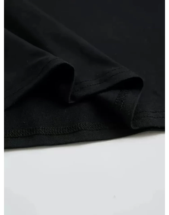 Baskılı Oversize Bisiklet Yaka T-shirt - Siyah