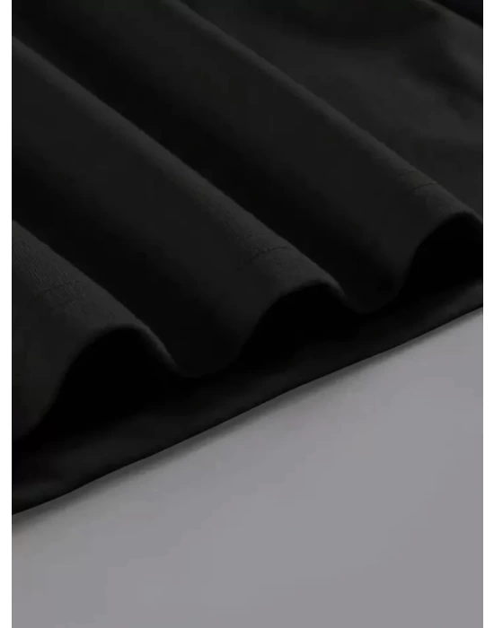 Baskılı Oversize Bisiklet Yaka T-shirt - Siyah