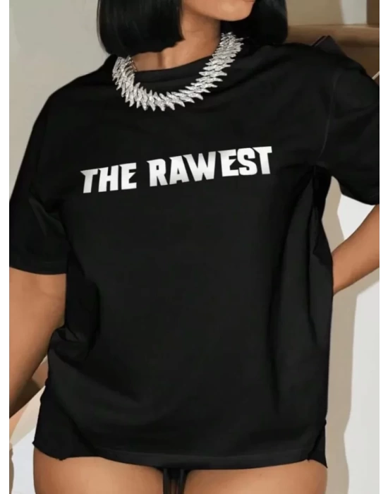 Baskılı Oversize T-shirt - Siyah