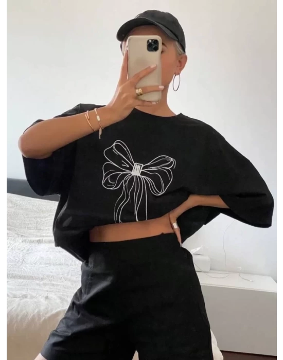 Baskılı Oversize T-shirt - Siyah