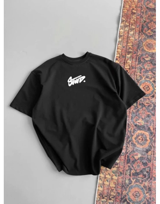 Baskılı Oversize T-shirt - Siyah