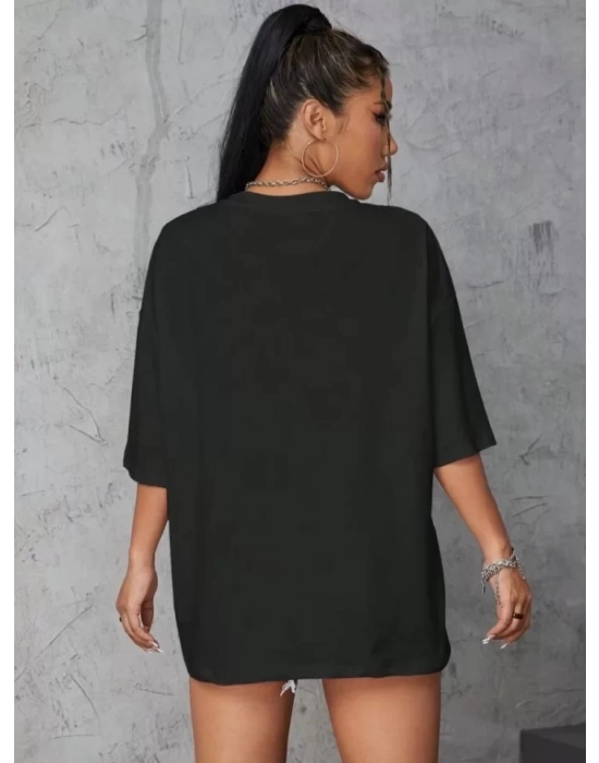 Baskılı Oversize T-shirt - Siyah