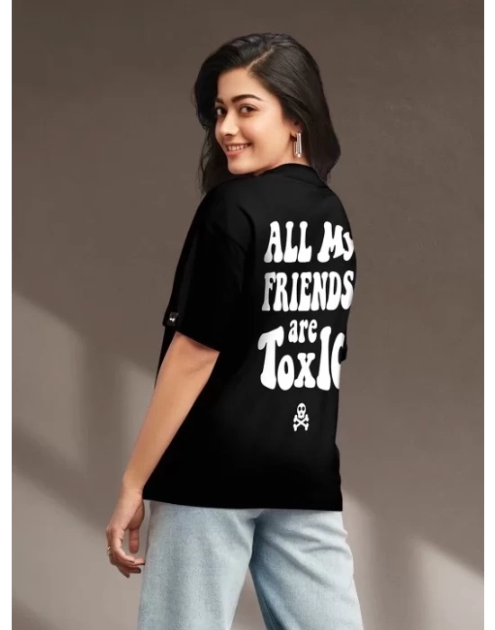 Baskılı Oversize T-shirt - Siyah