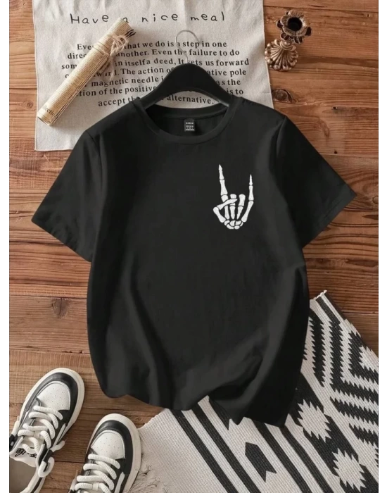 Baskılı T-shirt - Siyah