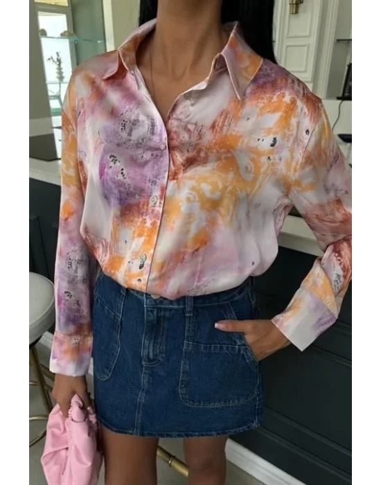 Batik Desenli Saten Gömlek 3409