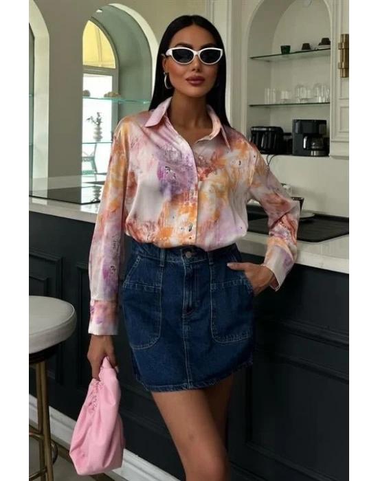 Batik Desenli Saten Gömlek 3409