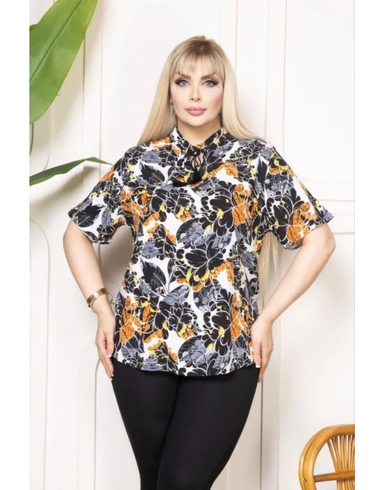 Bebe Yaka Püskül Detaylı Bluz - Desenli
