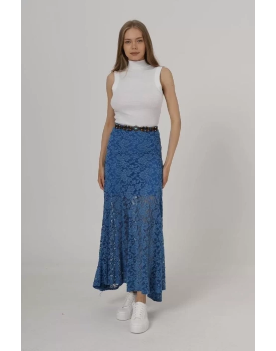 Bel Lastikli Dantel Etek - Krem