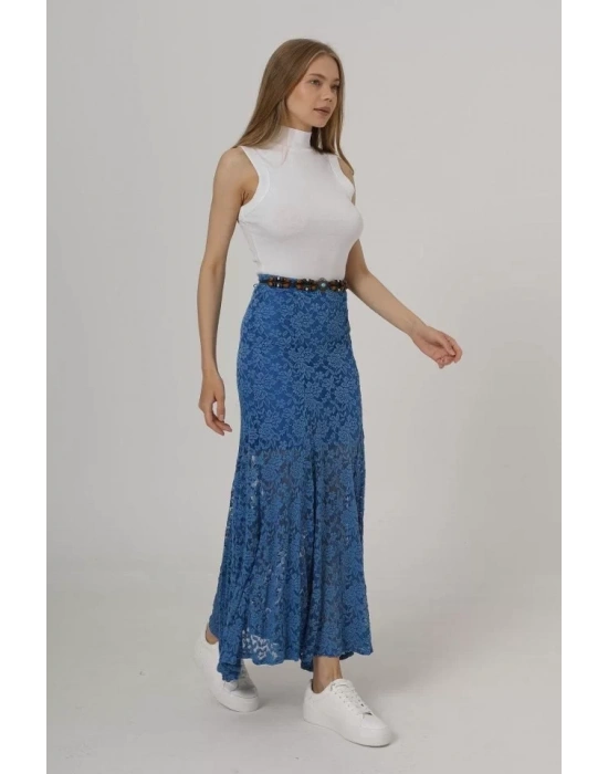 Bel Lastikli Dantel Etek - Krem