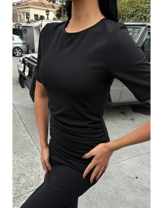 Beli Büzgülü Midi Elbise 2853
